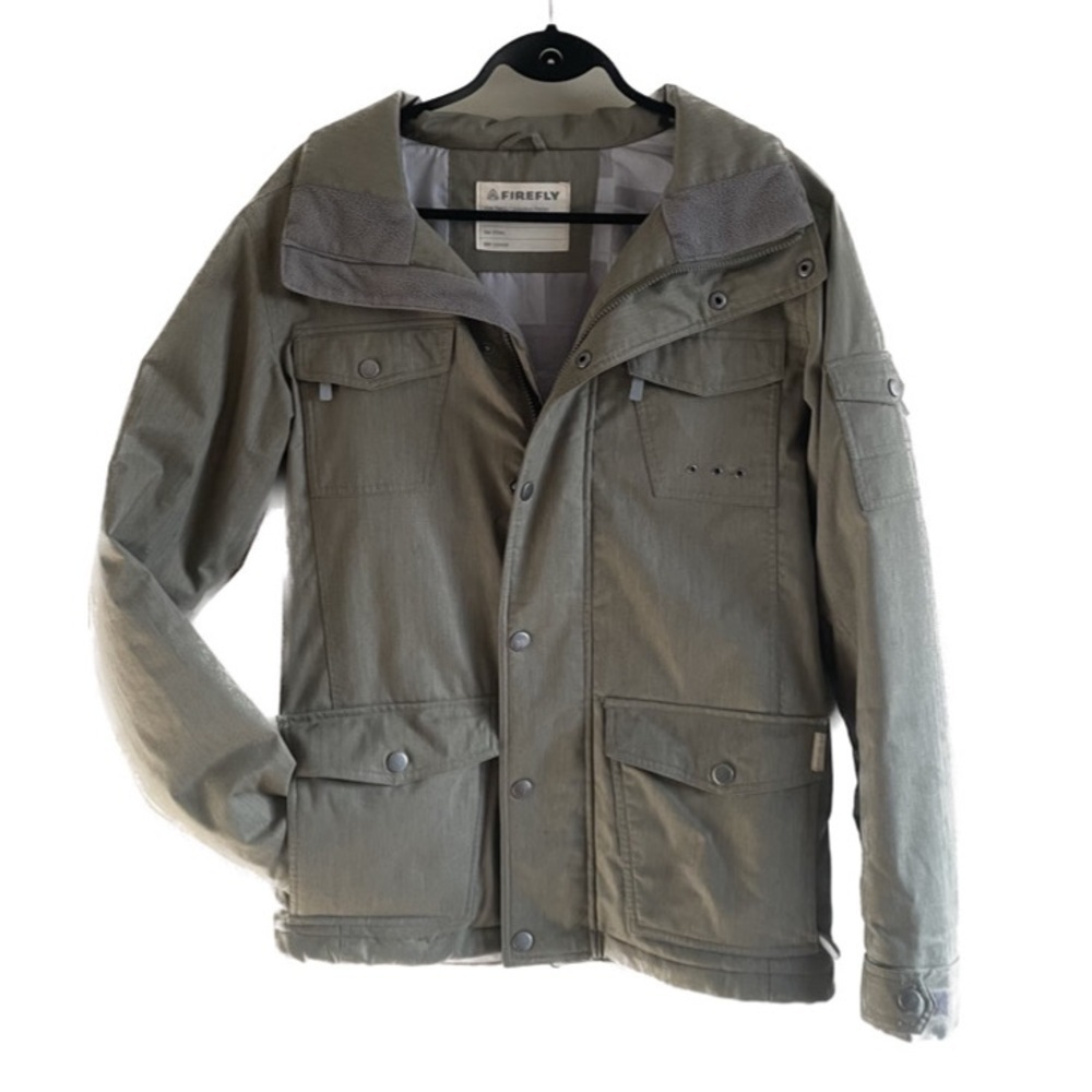 SNOWBOARD Firefly Zippered Button Down Utility Winter Jacket | Olive Gre…